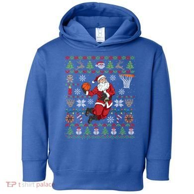 Funny Santa Ugly Christmas Basketball Dunking Gift Toddler Hoodie