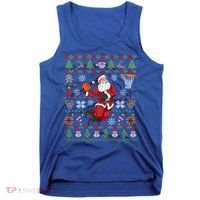 Funny Santa Ugly Christmas Basketball Dunking Gift Tank Top thumb 0