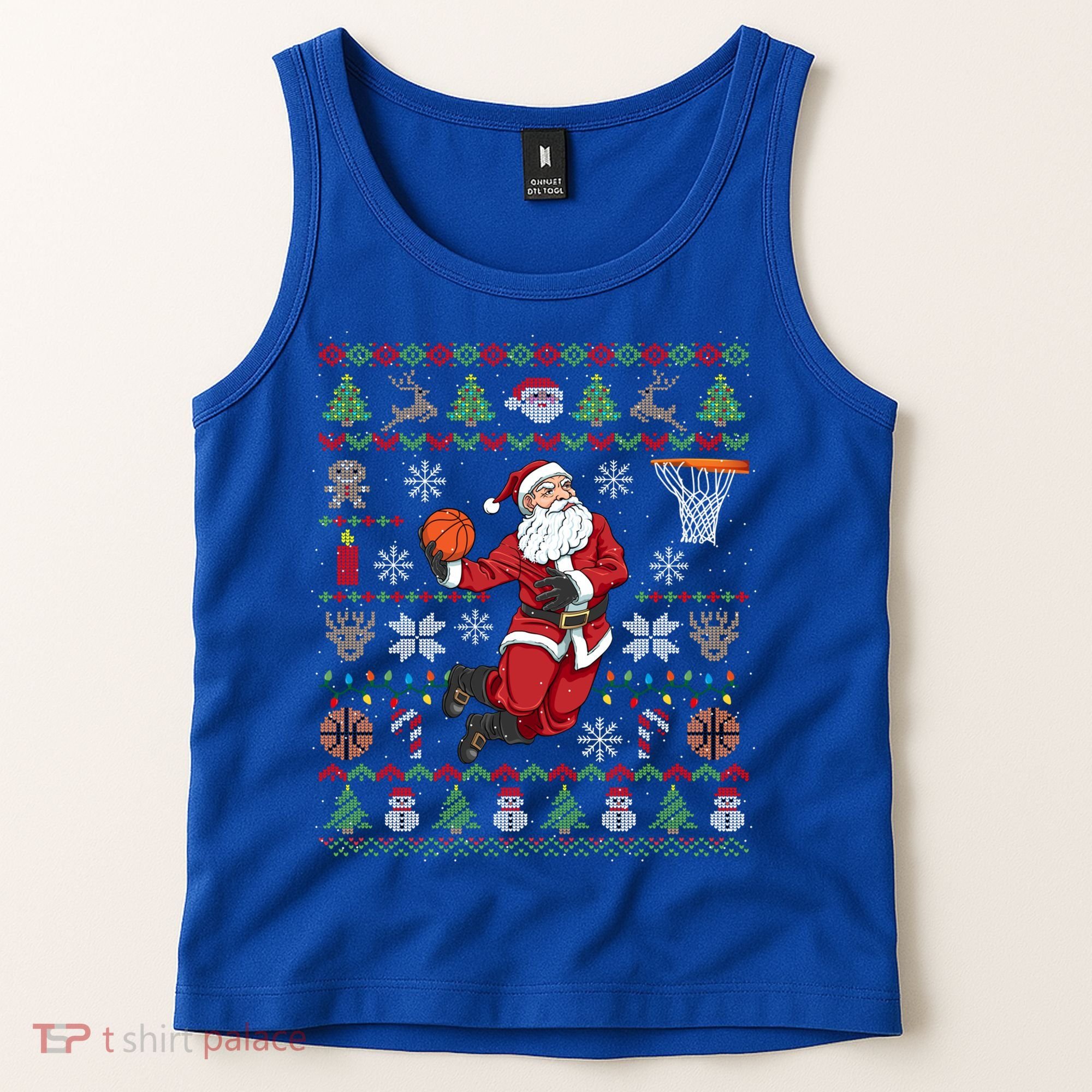Funny Santa Ugly Christmas Basketball Dunking Gift Tank Top