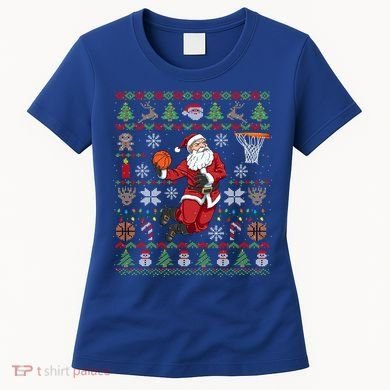Funny Santa Ugly Christmas Basketball Dunking Gift Women's T-Shirt