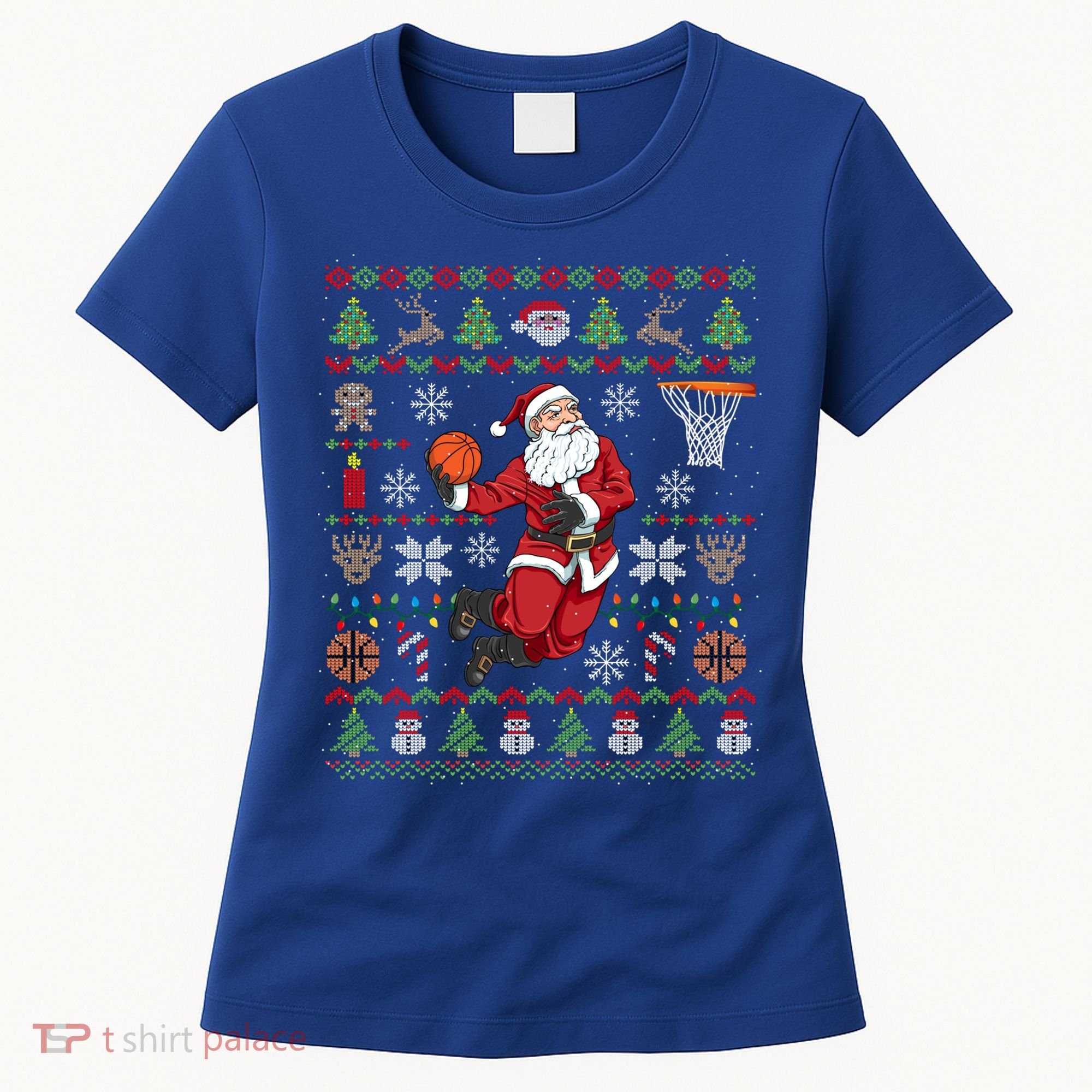 Funny Santa Ugly Christmas Basketball Dunking Gift Women's T-Shirt