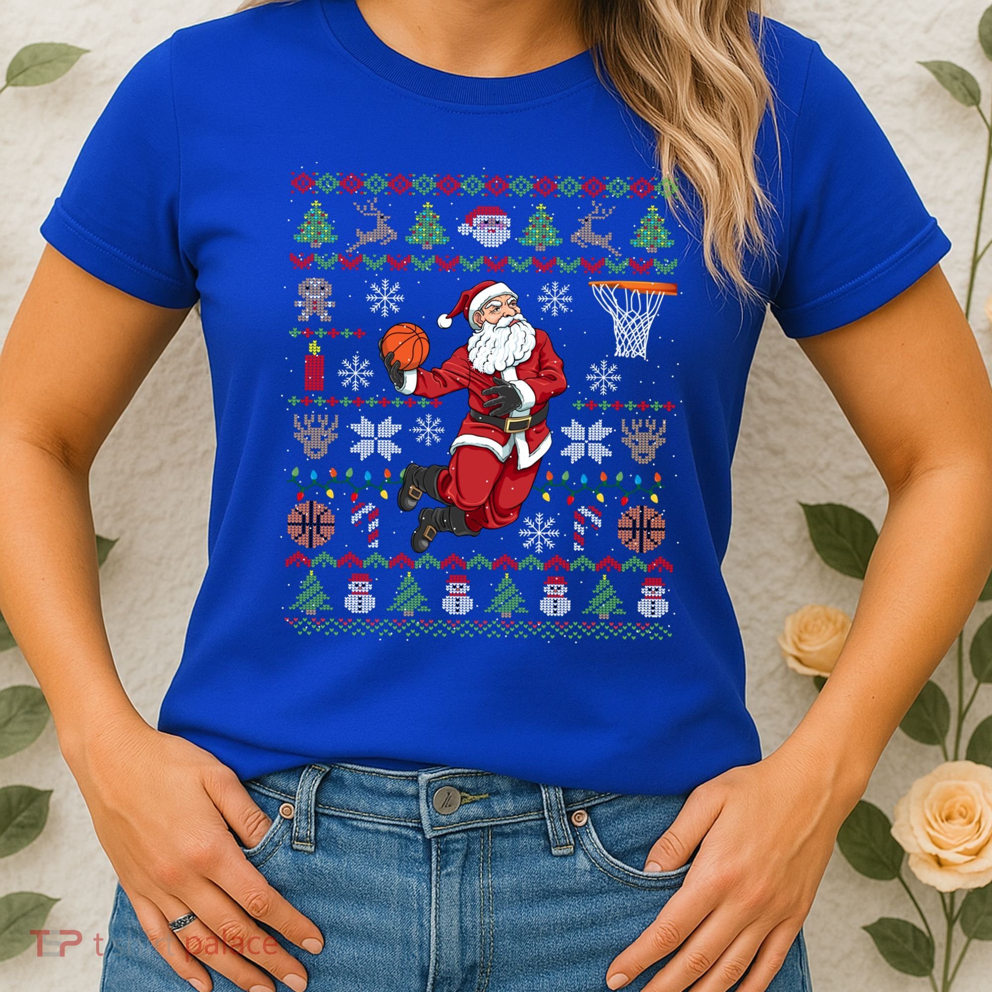 Funny Santa Ugly Christmas Basketball Dunking Gift Women's T-Shirt