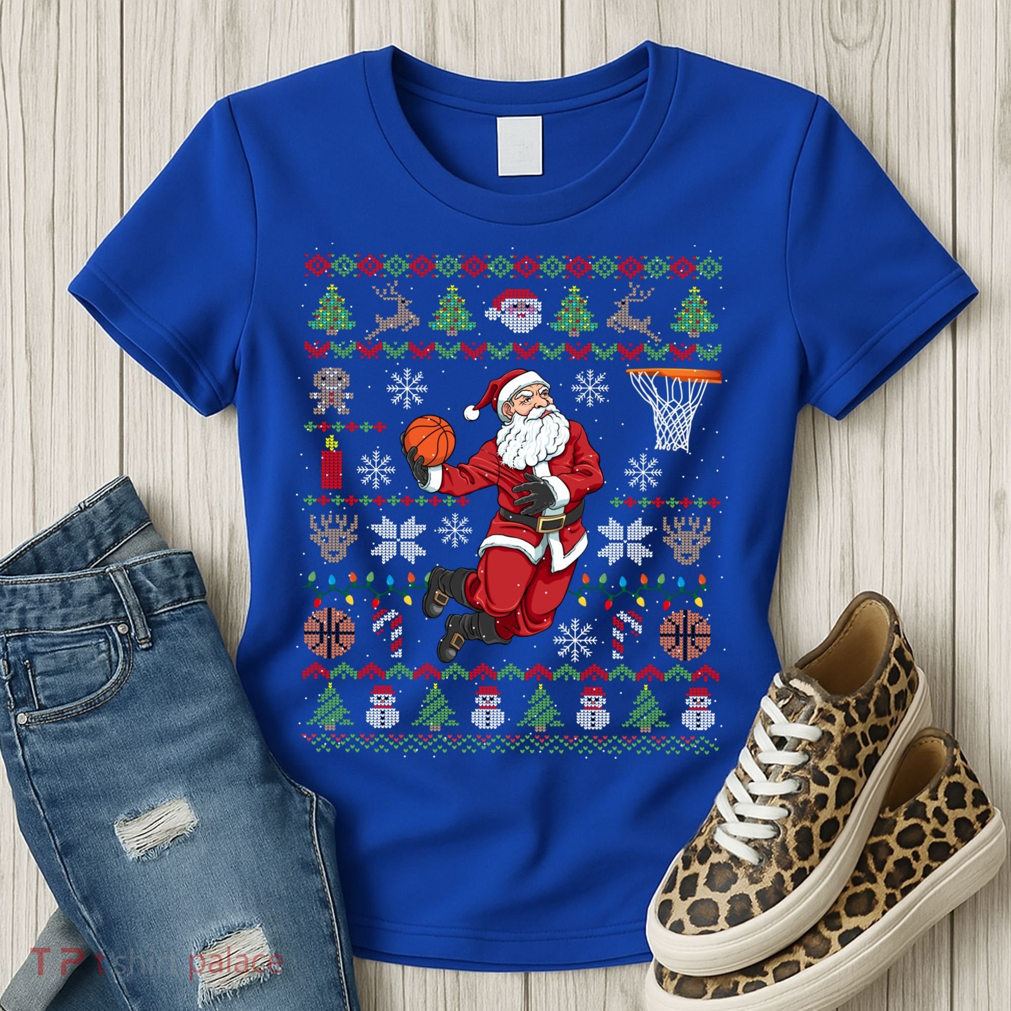 Funny Santa Ugly Christmas Basketball Dunking Gift Women's T-Shirt