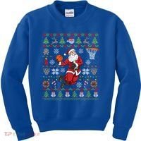 Funny Santa Ugly Christmas Basketball Dunking Gift Kids Sweatshirt thumb 0