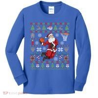 Funny Santa Ugly Christmas Basketball Dunking Gift Kids Long Sleeve Shirt thumb 0