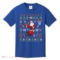 Funny Santa Ugly Christmas Basketball Dunking Gift Kids T-Shirt thumb 0