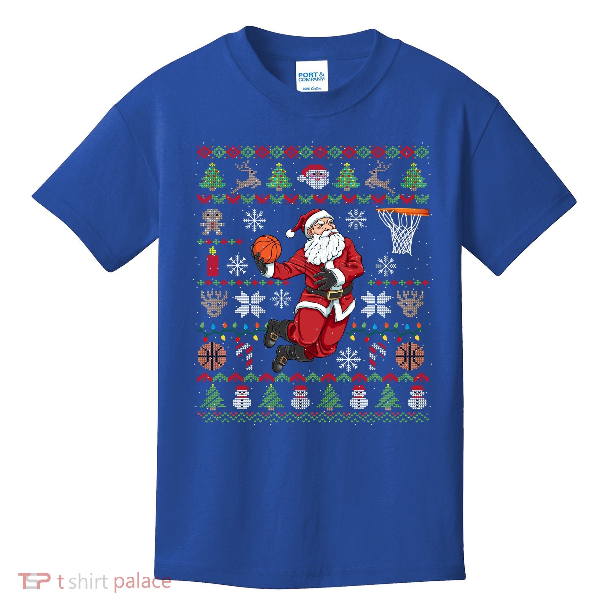 Funny Santa Ugly Christmas Basketball Dunking Gift Kids T-Shirt