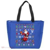 Funny Santa Ugly Christmas Basketball Dunking Gift Tote Bag thumb 0