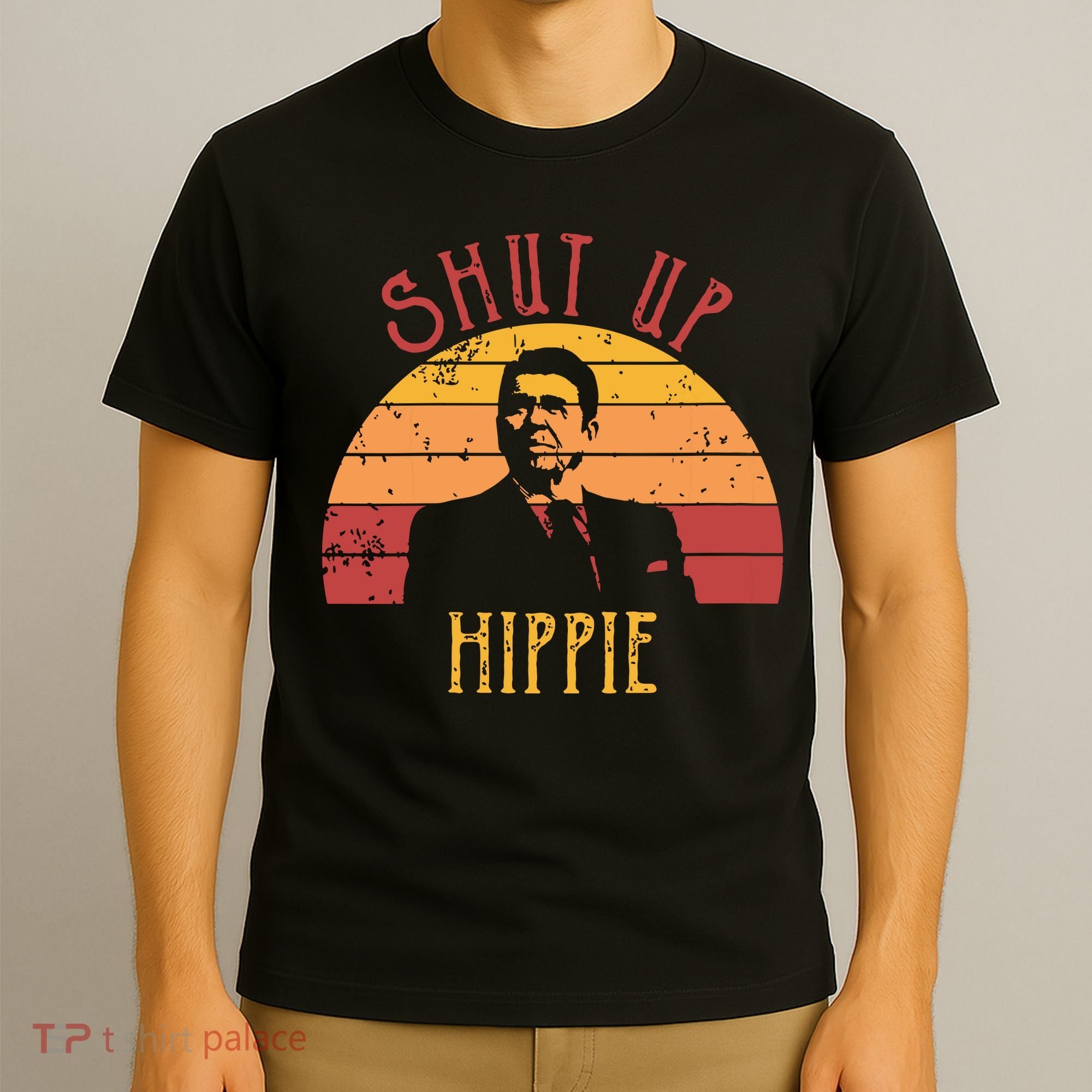 Funny Shut Up Hippie Ronald Regan Conservative Anti Liberal Vneck T-Shirt