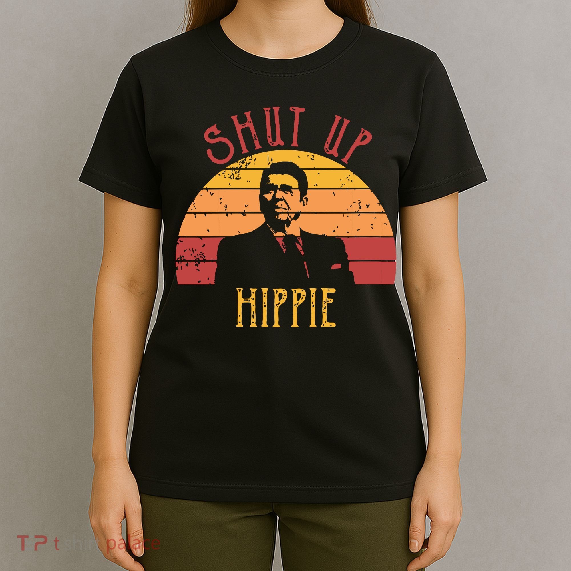 Funny Shut Up Hippie Ronald Regan Conservative Anti Liberal Vneck T-Shirt