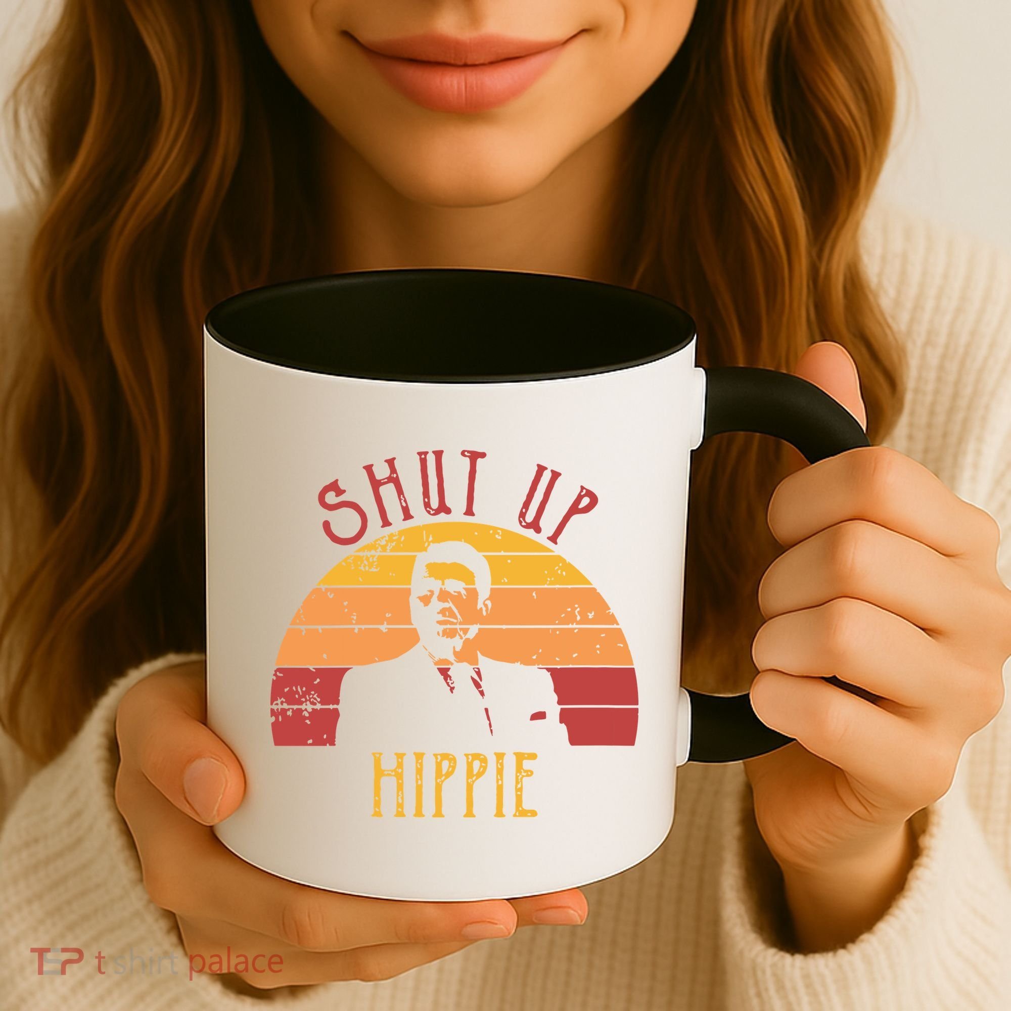 Funny Shut Up Hippie Ronald Regan Conservative Anti Liberal Vneck Coffee Mug
