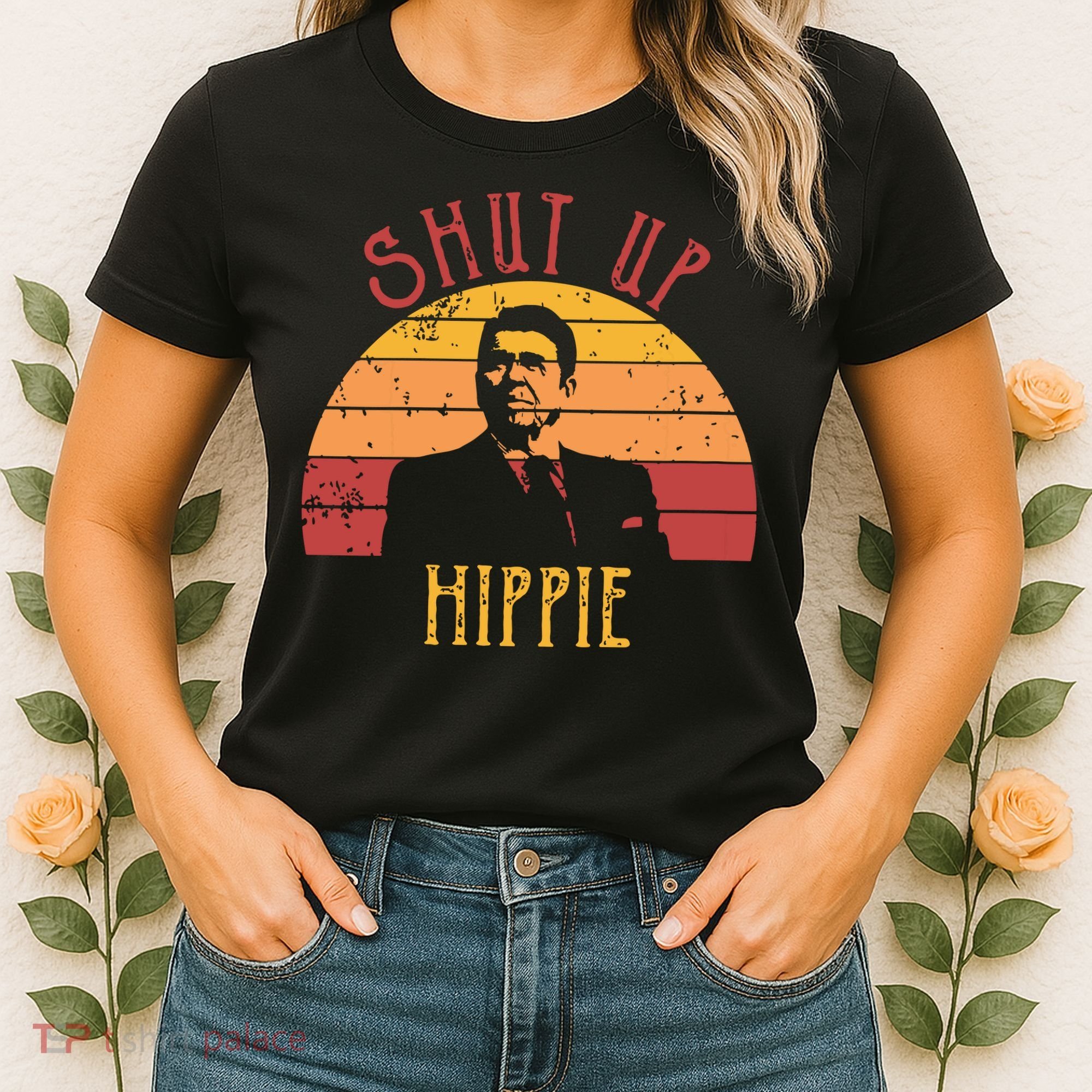 Funny Shut Up Hippie Ronald Regan Conservative Anti Liberal Vneck Women's T-Shirt