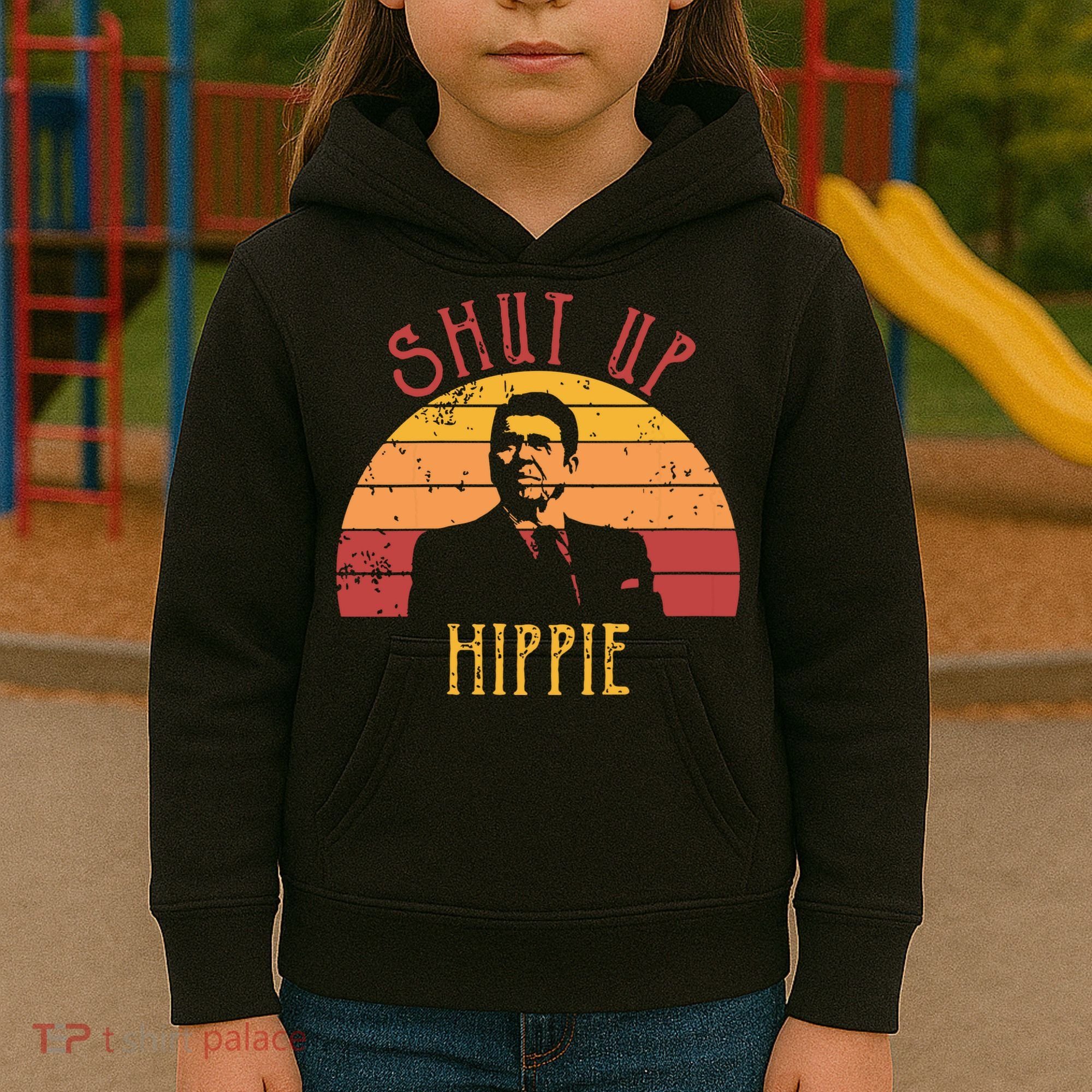 Funny Shut Up Hippie Ronald Regan Conservative Anti Liberal Vneck Kids Hoodie