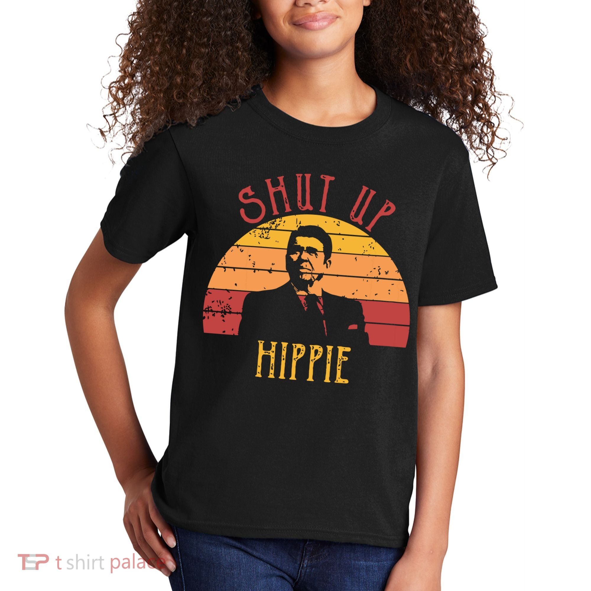 Funny Shut Up Hippie Ronald Regan Conservative Anti Liberal Vneck Kids T-Shirt