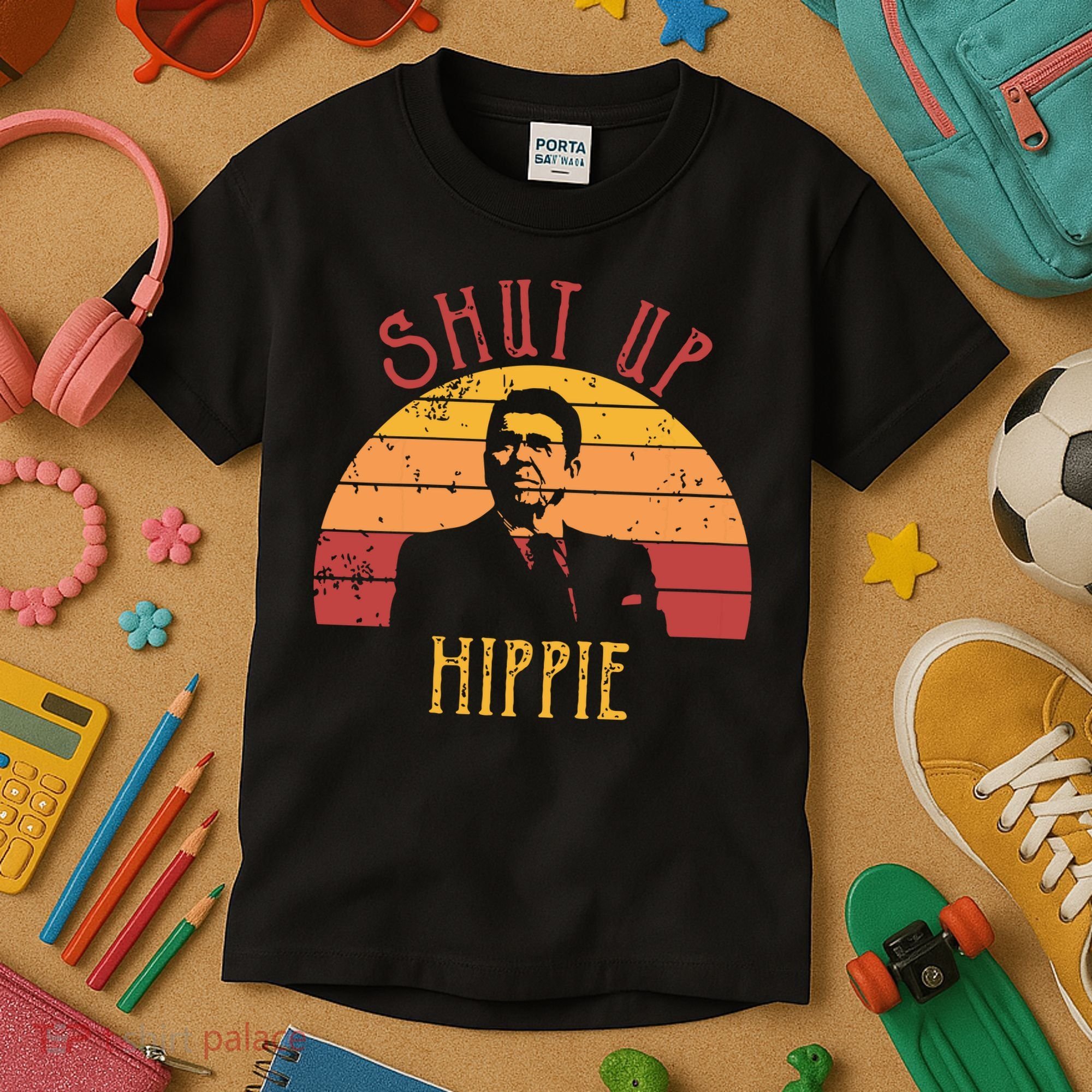 Funny Shut Up Hippie Ronald Regan Conservative Anti Liberal Vneck Kids T-Shirt