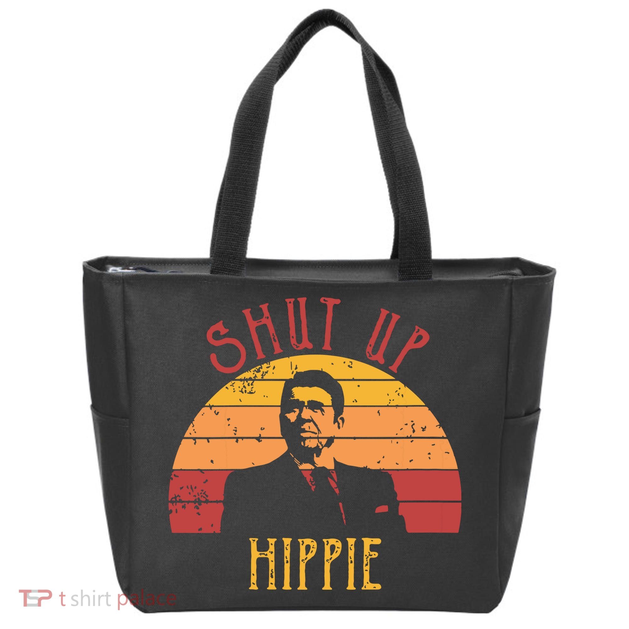 Funny Shut Up Hippie Ronald Regan Conservative Anti Liberal Vneck Tote Bag