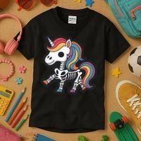 Funny Skeleton Unicorn Lovers Spooky Halloween Costume Kids T-Shirt thumb 3