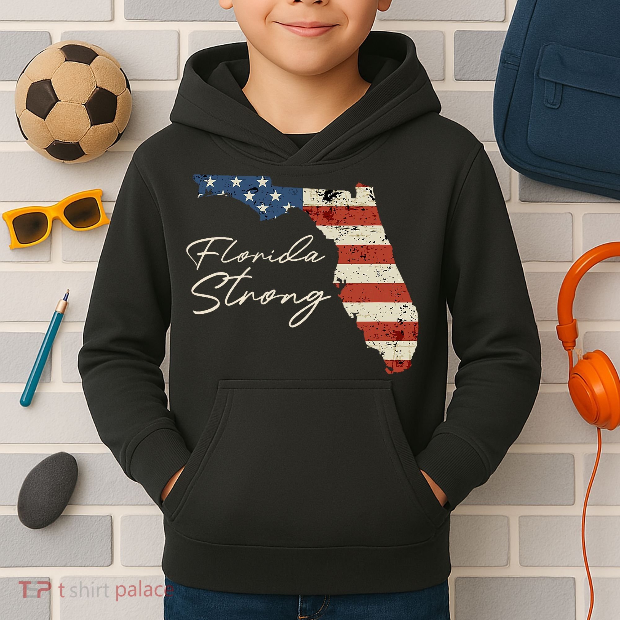 Florida Strong Usa Flag Florida Map Hurricane Milton Pray For All Kids Hoodie