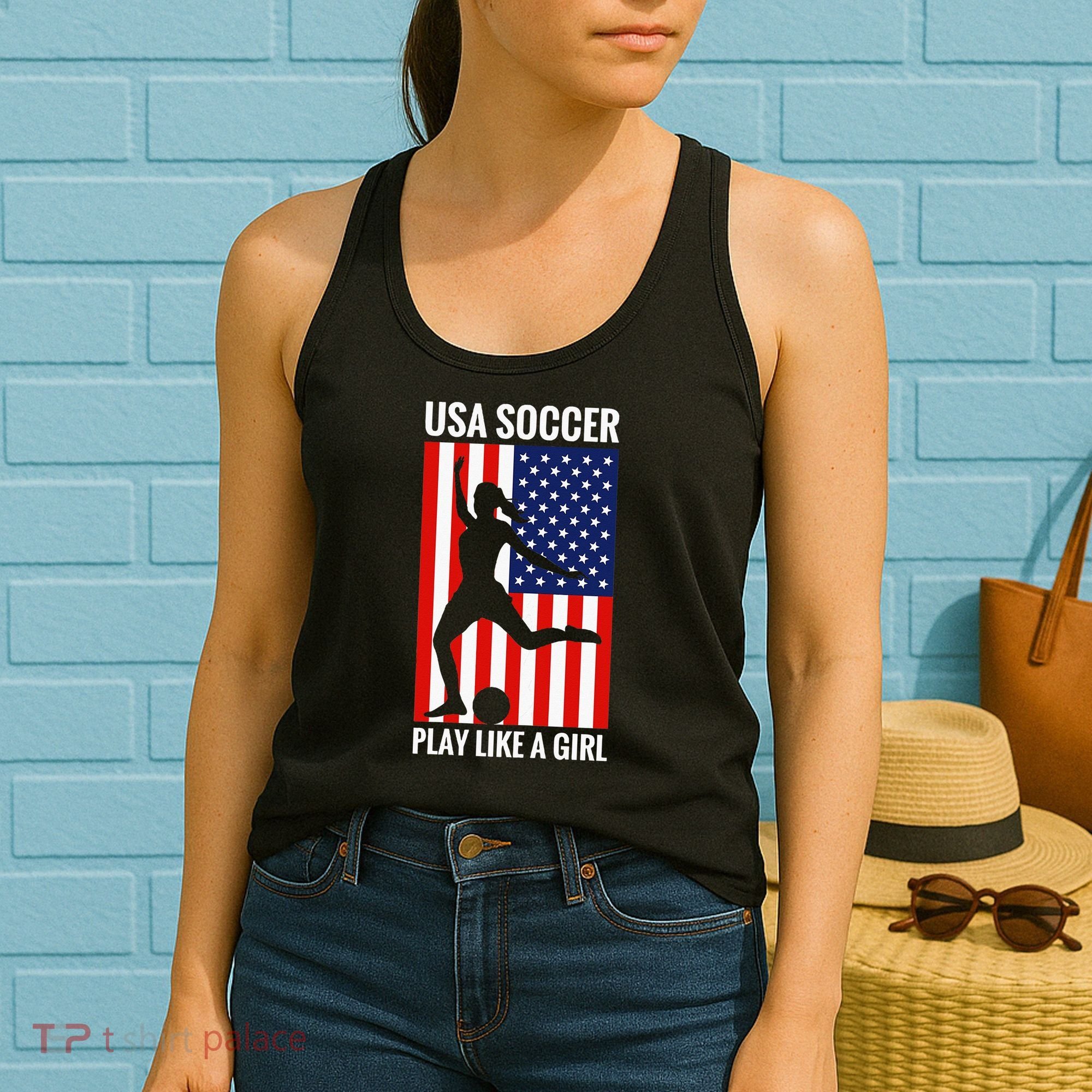 Funny Soccer Usa Soccer Play Like A Girl Women's Tank Top