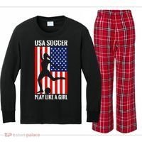 Funny Soccer Usa Soccer Play Like A Girl Kids Long Sleeve Plaid Pajama Set thumb 0