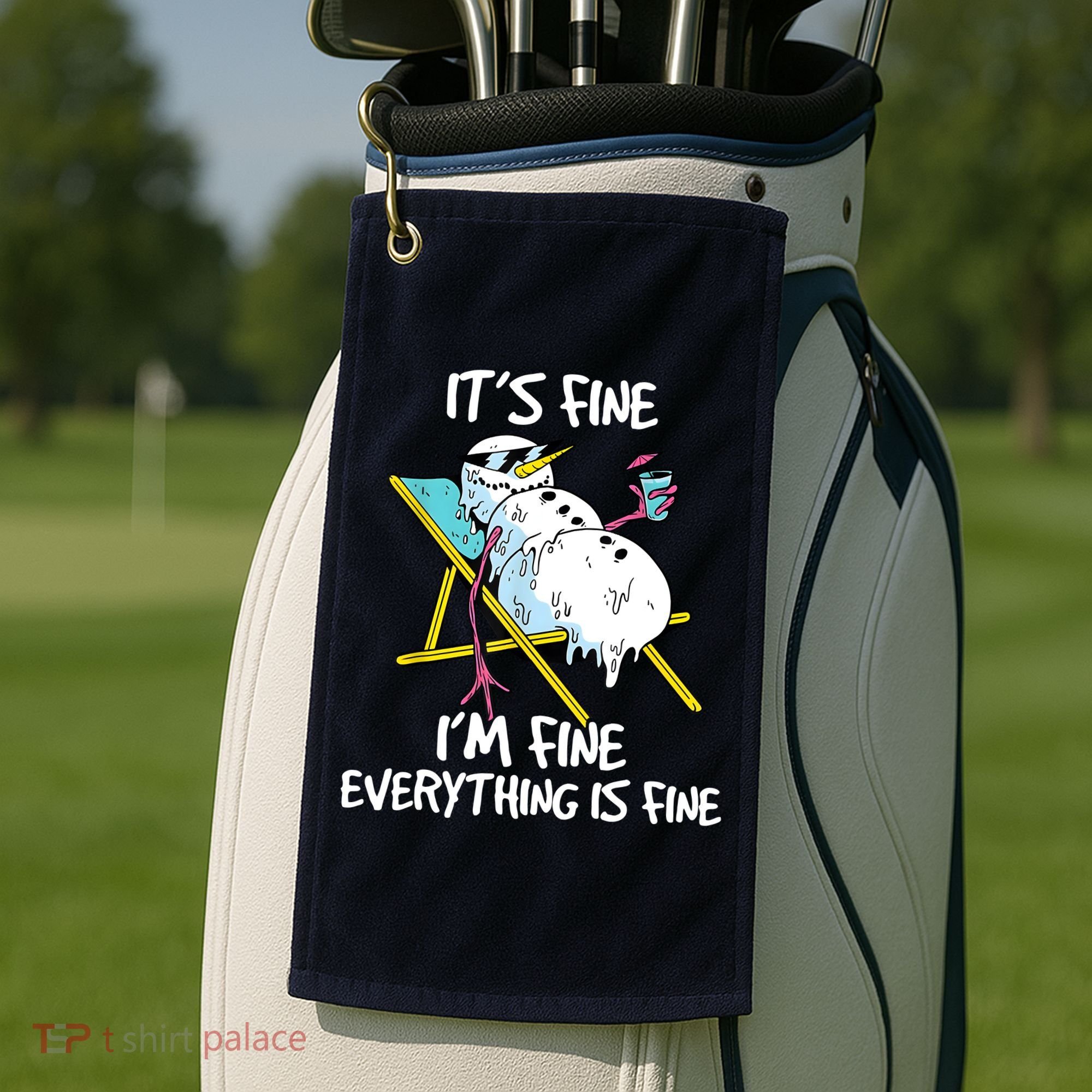 Funny Summer Vacation Gnomies Gnomes For Christmas In July Golf Towel