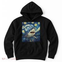Funny Shark Van Gogh Style Starry Night Hoodie thumb 0
