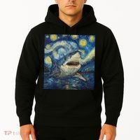 Funny Shark Van Gogh Style Starry Night Hoodie thumb 2
