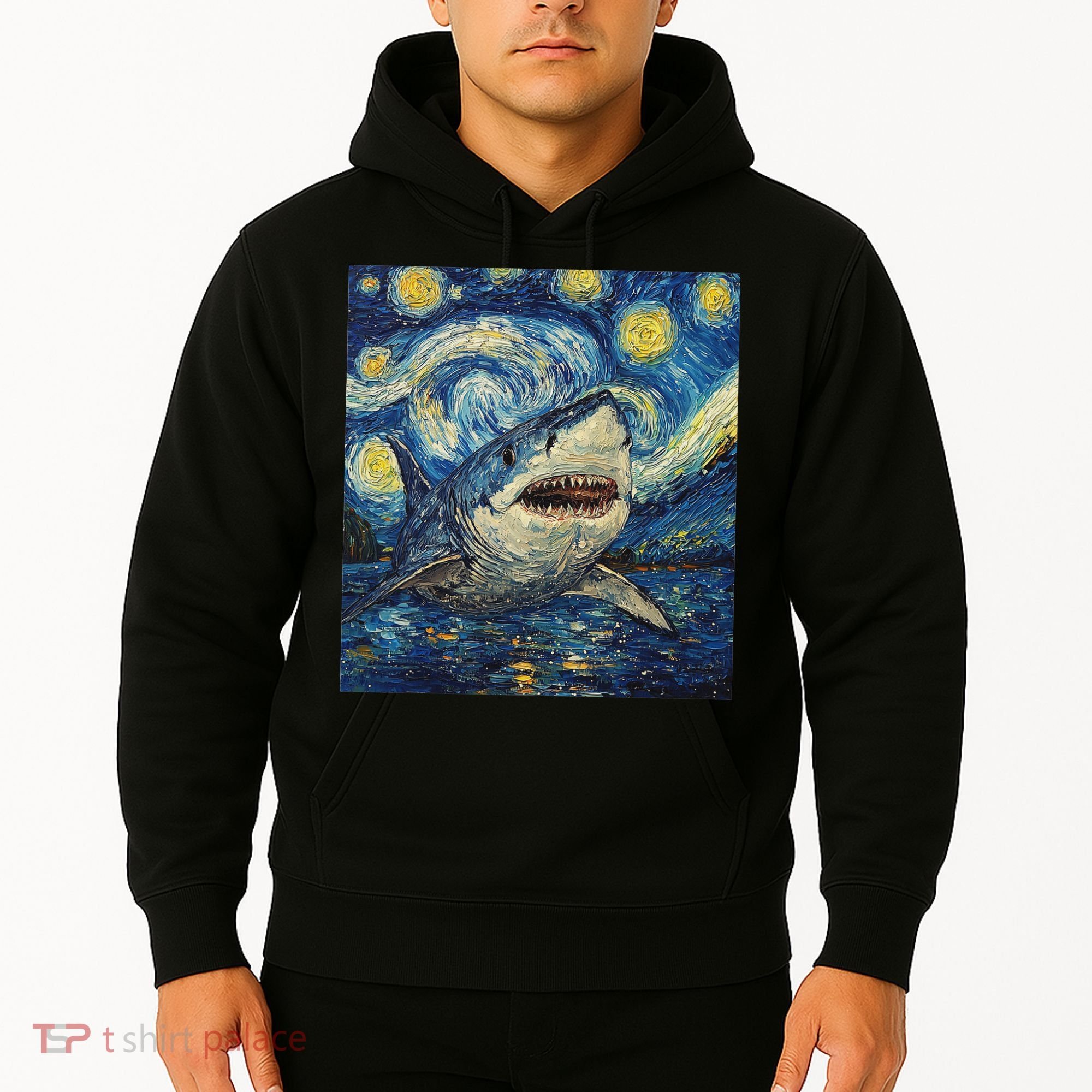 Funny Shark Van Gogh Style Starry Night Hoodie