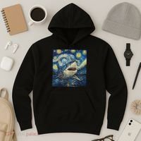 Funny Shark Van Gogh Style Starry Night Hoodie thumb 3
