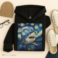 Funny Shark Van Gogh Style Starry Night Hoodie thumb 4