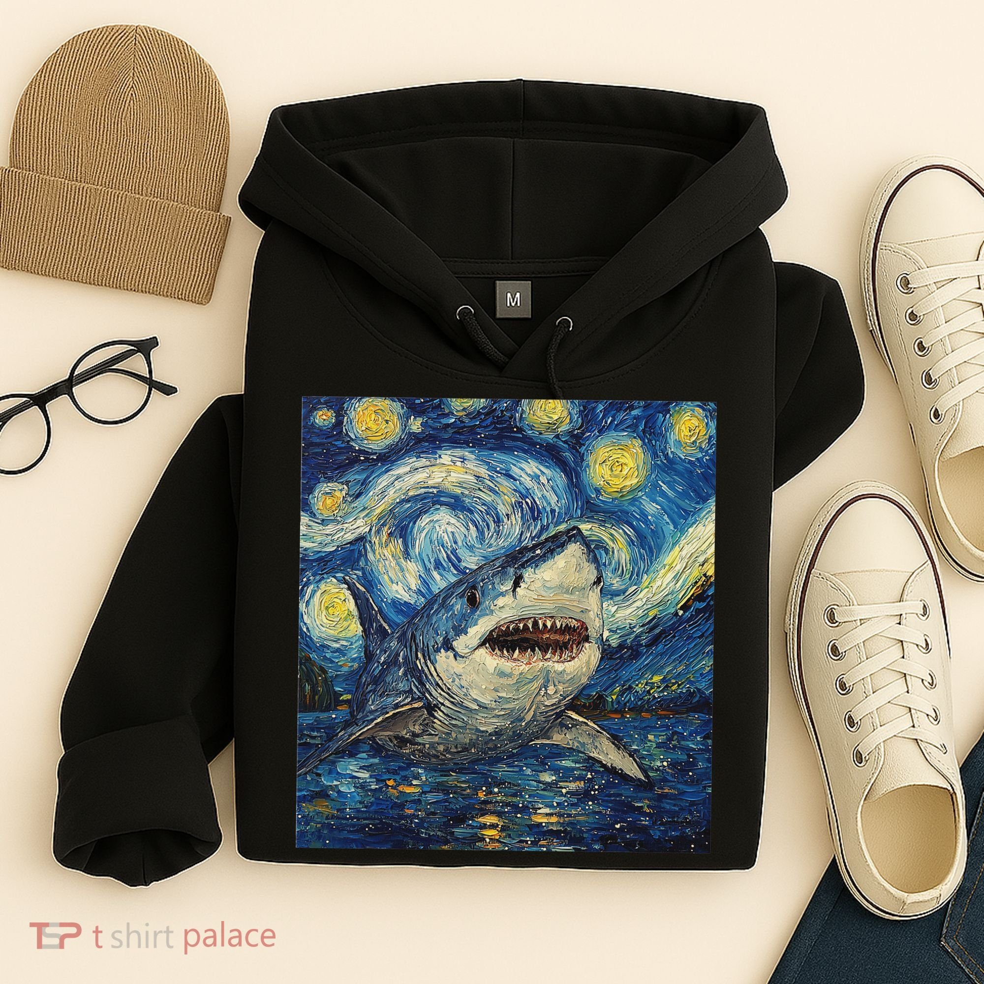Funny Shark Van Gogh Style Starry Night Hoodie