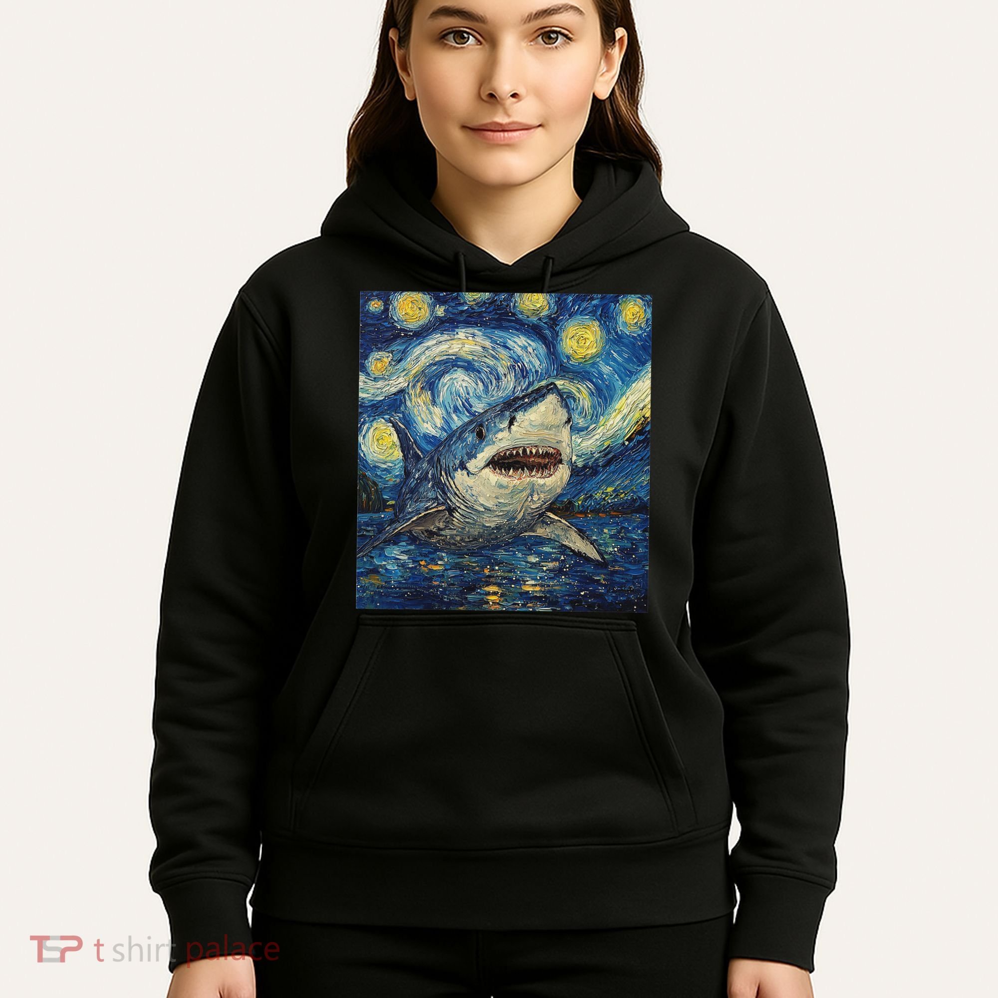 Funny Shark Van Gogh Style Starry Night Hoodie