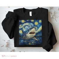 Funny Shark Van Gogh Style Starry Night Sweatshirt thumb 2