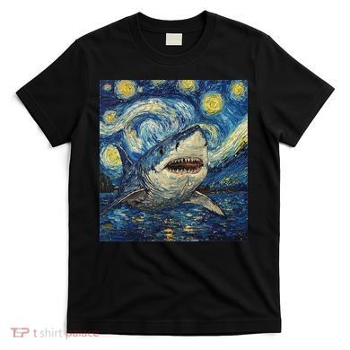 Funny Shark Van Gogh Style Starry Night T-Shirt