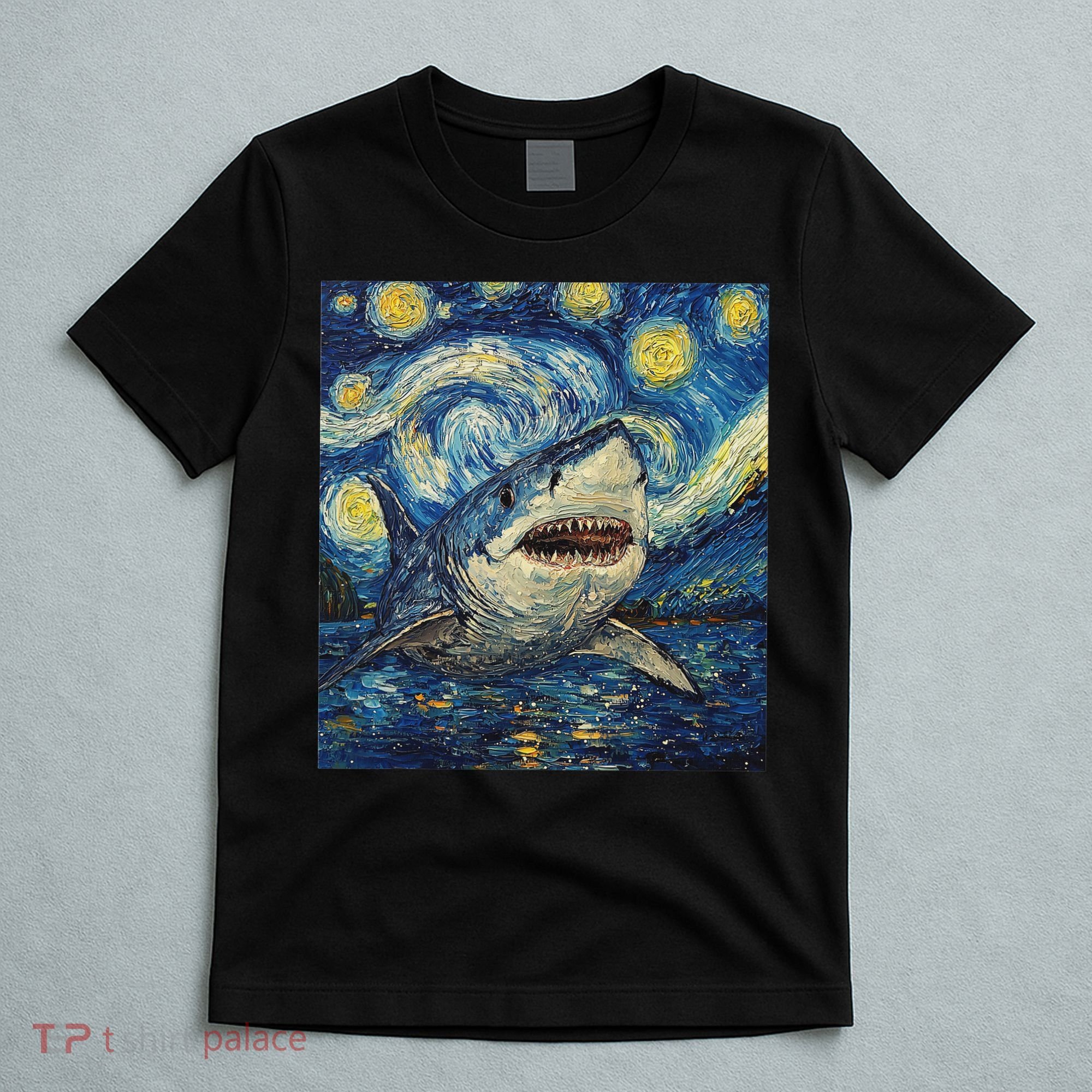 Funny Shark Van Gogh Style Starry Night T-Shirt