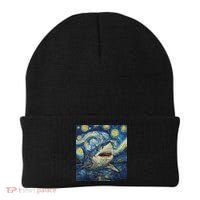 Funny Shark Van Gogh Style Starry Night Beanie thumb 0