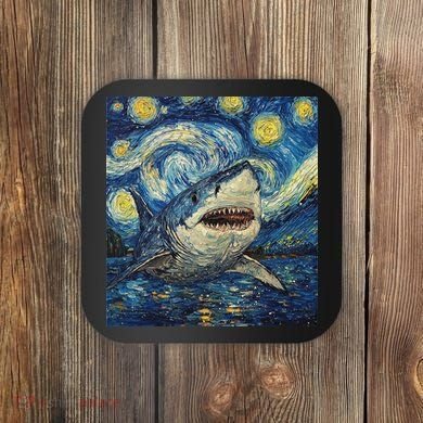 Funny Shark Van Gogh Style Starry Night Coaster