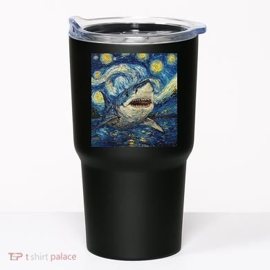 Funny Shark Van Gogh Style Starry Night Tumbler
