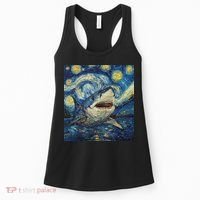 Funny Shark Van Gogh Style Starry Night Women's Tank Top thumb 0