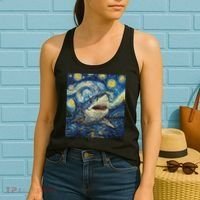 Funny Shark Van Gogh Style Starry Night Women's Tank Top thumb 2