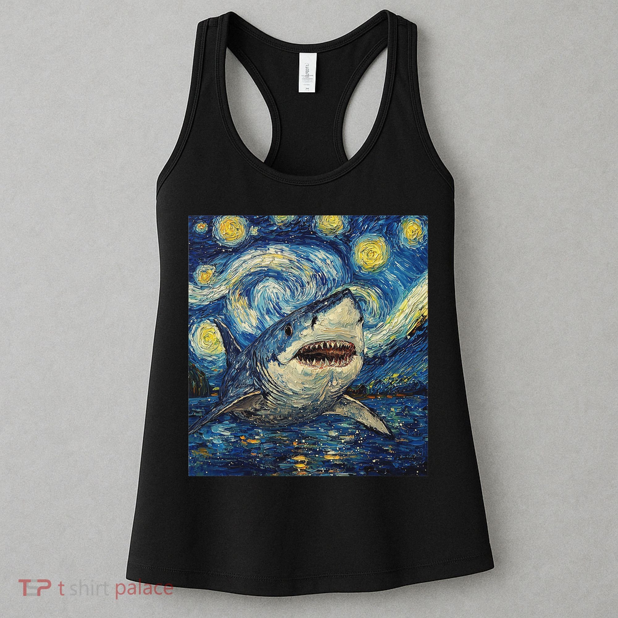 Funny Shark Van Gogh Style Starry Night Women's Tank Top