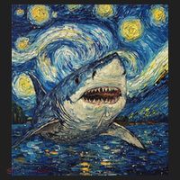 Funny Shark Van Gogh Style Starry Night Hat thumb 2