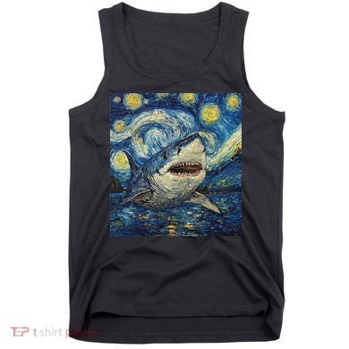 Funny Shark Van Gogh Style Starry Night Tank Top