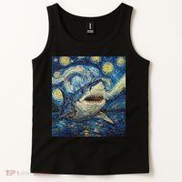 Funny Shark Van Gogh Style Starry Night Tank Top thumb 2