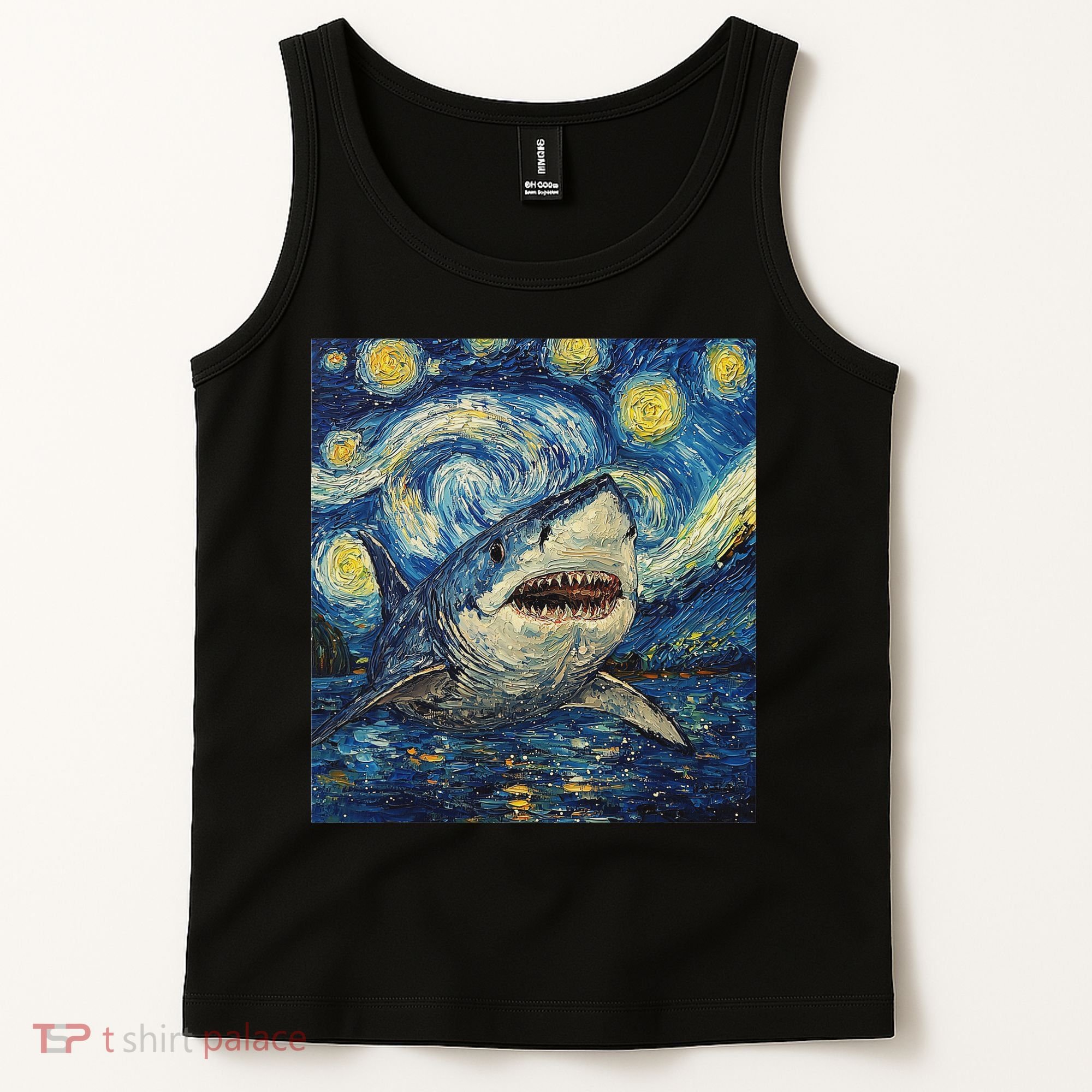 Funny Shark Van Gogh Style Starry Night Tank Top