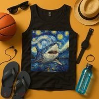 Funny Shark Van Gogh Style Starry Night Tank Top thumb 4