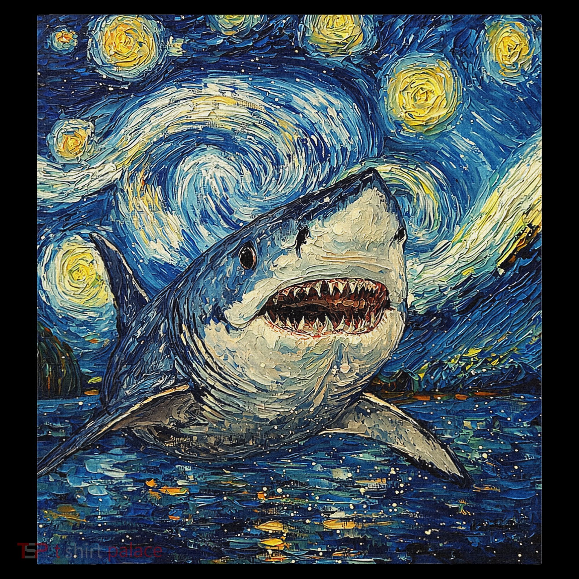Funny Shark Van Gogh Style Starry Night Tank Top