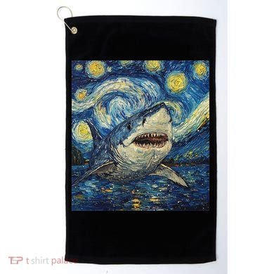 Funny Shark Van Gogh Style Starry Night Golf Towel