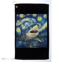 Funny Shark Van Gogh Style Starry Night Golf Towel thumb 0