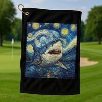 Funny Shark Van Gogh Style Starry Night Golf Towel thumb 1